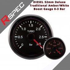 RSPEC Diesel 52mm Deluxe Traditional Amber/White Boost Gauge 3 Bar Car Gauge